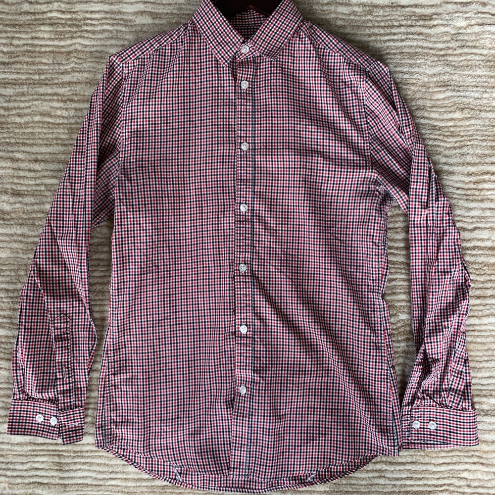 H&M Men’s Red & White Flannel Dress Button-Down